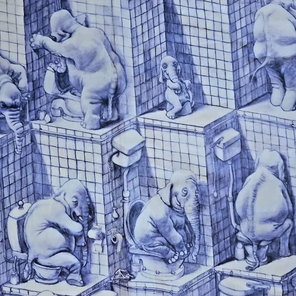 Claus Rye Schierbeck Elephants On Toilets Shower Curtain Bathroom Potty Humor